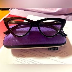 Shiny Black Crystal Glitter Cat Eye Prescription Reading Glasses 1.5